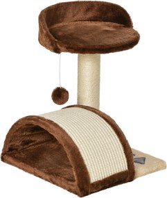 PawHut Kicsi Macska Kaparófája Magasság 46 cm 2-Szintes Macskafa Kaparóposzttal, Kaparófallal, Platformokkal és Függő Játékballal 35.5x37x46 cm Barna