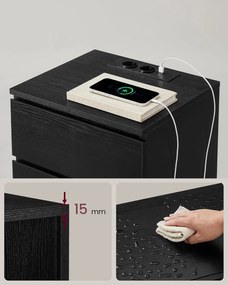 VASAGLE Éjjeliszekrény 2 darabos szett, 2 hálózati aljzattal és 2 USB-porttal, fekete színben