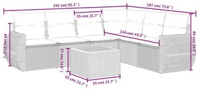 7 részes bézs polyrattan kerti ülőgarnitúra párnákkal