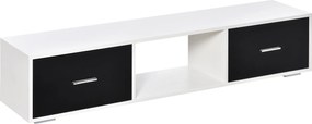 HOMCOM TV állvány 60"-ig Modern stílusú nappali TV asztal 2 fiókkal és nyitott rekesszel 140x30x32 cm Fehér és fekete | Aosom