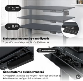 Elektromos íróasztal magasságállítással ergonomikus antracit,1400x700 mm: ARIA
