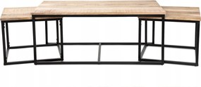 Dohányzóasztal szett Maya tömör mangófa fém 110x60x45 cm/50x50x