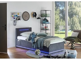 Sötétszürke kárpitozott ágyneműtartós gyerekágy ágyráccsal 90x200 cm Circle – Meise Möbel