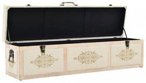 krémszínű tömör fenyőfa és szövet tárolópad 110 cm