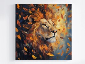 Poszter Portré Oroszlán Ősz Levelek Állat Afrika 40x40