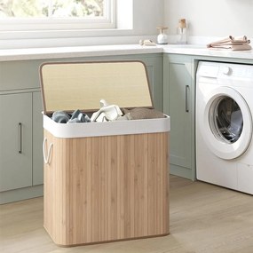 Bambusz szennyeskosár 3 rekesszel, fedéllel és fogantyúkkal, 150 literes
