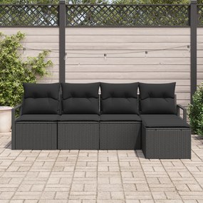 5 részes kert kanapé szett párnákkal Fekete Poli Rattan