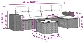 6 részes fekete polyrattan kerti ülőgarnitúra párnákkal