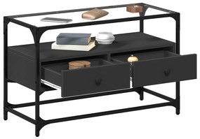 fekete szerelt fa TV-szekrény üveglappal 80 x 35 x 51 cm