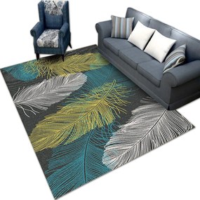 Szőnyeg 300x200cm Levelek Toll Zöld Nagy Modern Csúszásgátló Bcf