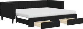 vidaXL fekete kihúzható bársony heverő fiókkal 90 x 200 cm