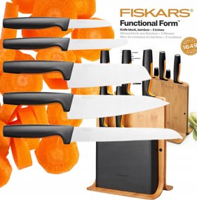 5 Darabos Készlet Bambusz Tömbben Fiskars Éles, Masszív, Ajándéknak Is Kiváló Állvány