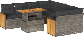 vidaXL 9 részes szürke polyrattan akácfa kerti ülőgarnitúra párnákkal