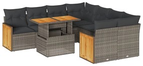 vidaXL 9 részes szürke polyrattan akácfa kerti ülőgarnitúra párnákkal