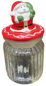 Fehér-piros mikulásos karácsonyi üveg tároló 8x14,5cm