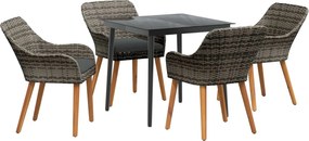 vidaXL Kert étkező szett párnával 5 pcs Szürke polirattan
