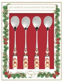 Rozsdamentes acél teáskanál 4 db-os porcelán dekorborítású nyéllel Magie de Noel
