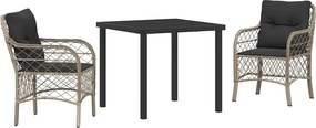 vidaXL Kert étkező szett párnával 3 pcs Világosszürke polirattan