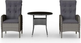 vidaXL 3 részes szürke polyrattan kerti bisztrószett