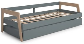 Zöld-natúr színű borovi fenyő gyerekágy kihúzható pótággyal, tárolóhellyel 90x200 cm Carrie – Marckeric