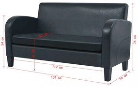 kétszemélyes fekete műbőr kanapé