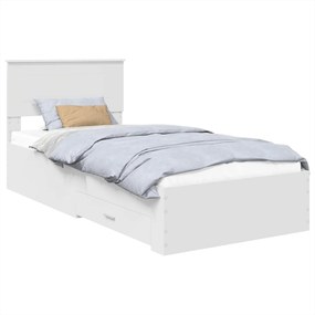 vidaXL Ágykeret fejtámlával fiókkal Fehér és ezüst 75 x 190 cm Faanyag