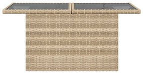 bézs polyrattan üveglapos kerti asztal 100 x 55 x 73 cm
