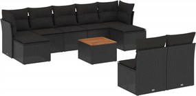 vidaXL 10 részes fekete polyrattan kerti ülőgarnitúra párnákkal