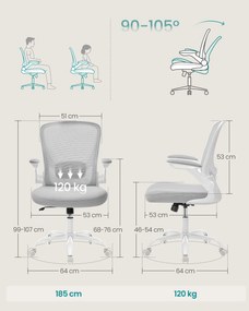 SONGMICS ergonomikus hálós irodai szék fejtámasszal, világosszürke