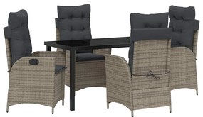 vidaXL Kert étkező szett párnával 5 pcs Szürke polirattan