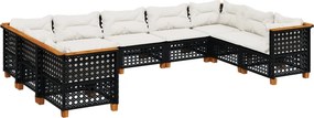 vidaXL 9 részes fekete polyrattan kerti ülőgarnitúra párnákkal