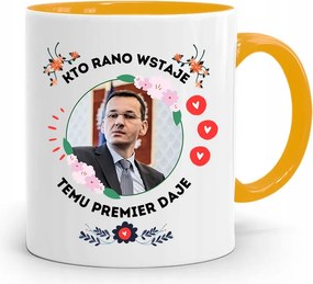 Sárga Politikus Bögre Mateusz Morawiecki Miniszterelnök fényképes nyomtatással