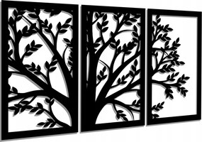 Áttört Kép Dekoráció Triptichon Fa Levelek 100CM 3D