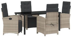 vidaXL Kert étkező szett párnával 5 pcs Világosszürke polirattan