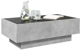 Betonszürke szerelt fa dohányzóasztal LED-del 90 x 50 x 30 cm