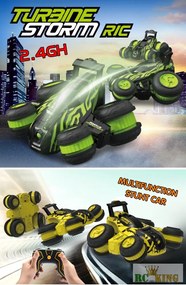 HB Toys Építőszett 1:28 4WD RC 2.4G Turbine Storm Stunt Car Távirányítású Pörgő Forgó Kaszkadőr Autó Építő Szett