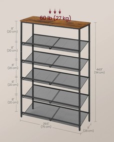 VASAGLE cipőtartó állvány, 6 szintes, 28x75x114 cm, barna-fekete