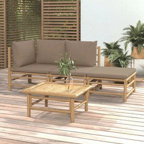 vidaXL 4 részes bambusz kerti ülőgarnitúra tópszínű párnákkal