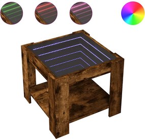 vidaXL füstös tölgy szerelt fa dohányzóasztal LED-del 53 x 53 x 45 cm