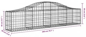 2 db íves horganyzott vas gabion kosár 200x30x40/60 cm