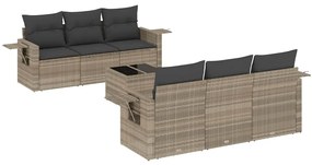 vidaXL 7 részes világosszürke polyrattan kerti ülőgarnitúra párnákkal