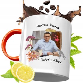 Narancssárga Bögre Mateusz Morawiecki Ajándék fényképes nyomtatással