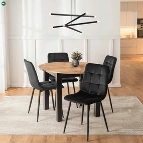szett étkezőasztal HARRY 102-142 cm craft tölgy/fekete és 4 szék PERU fekete