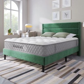 Kárpitozott ágy 140 x 200 cm Franciaágy zöld len+matrac