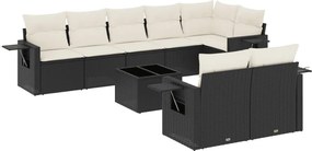 vidaXL 9 részes fekete polyrattan kerti ülőgarnitúra párnákkal
