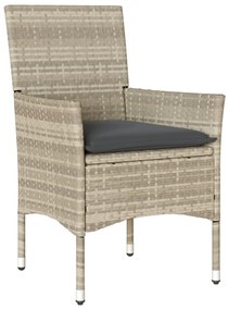 3 Részes Kert Étkező Szett Párnákkal Világosszürke Műanyag Rattan, Kert Asztal Fekete 80x80x73 cm Edzett Üveg