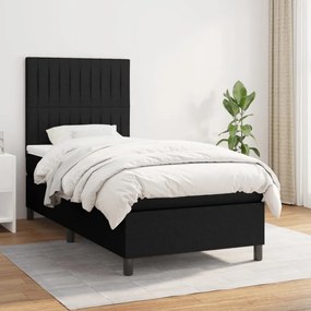 fekete szövet rugós ágy matraccal 80 x 200 cm