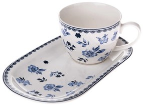 Floral porcelán bögre tálcával, 445 ml