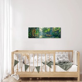 Kép - Egy trópusi erdő illusztrációja (órával) (90x30 cm)