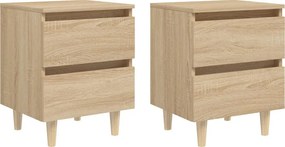 vidaXL 2 db tölgyszínű éjjeliszekrény tömör fenyő lábakkal 40x35x50 cm